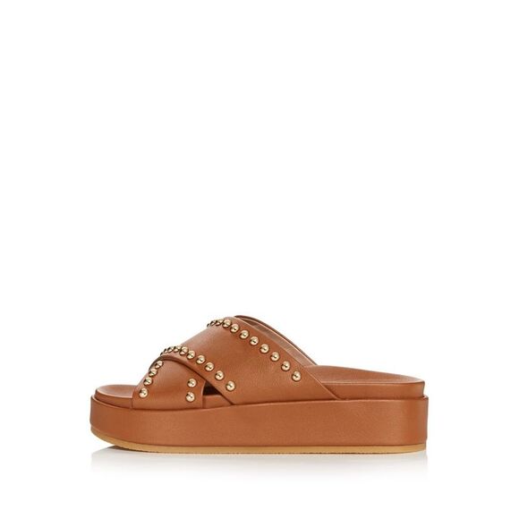 AQUA Womens Brown 1" Platform Krisa Round Toe Wedge Slip On Slide Sandals 6 M - Picture 3 of 4